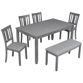 6 Piece Kitchen Dining Set, Rectangular Wooden Dining Table with 4 Upholstered Chairs and a Bench, Dining Table Set for 6 People, Living Room (title: default title)