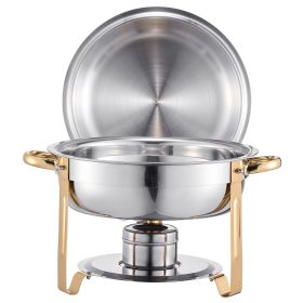 Chafing Dish Buffet Set, 5 Qt 4 Pack, Stainless Steel Chafer with 4 Full Size Pans, Round Catering Warmer Server with Lid Water Pan Folding Stand (Style: Golden, Set: 4 Pcs)